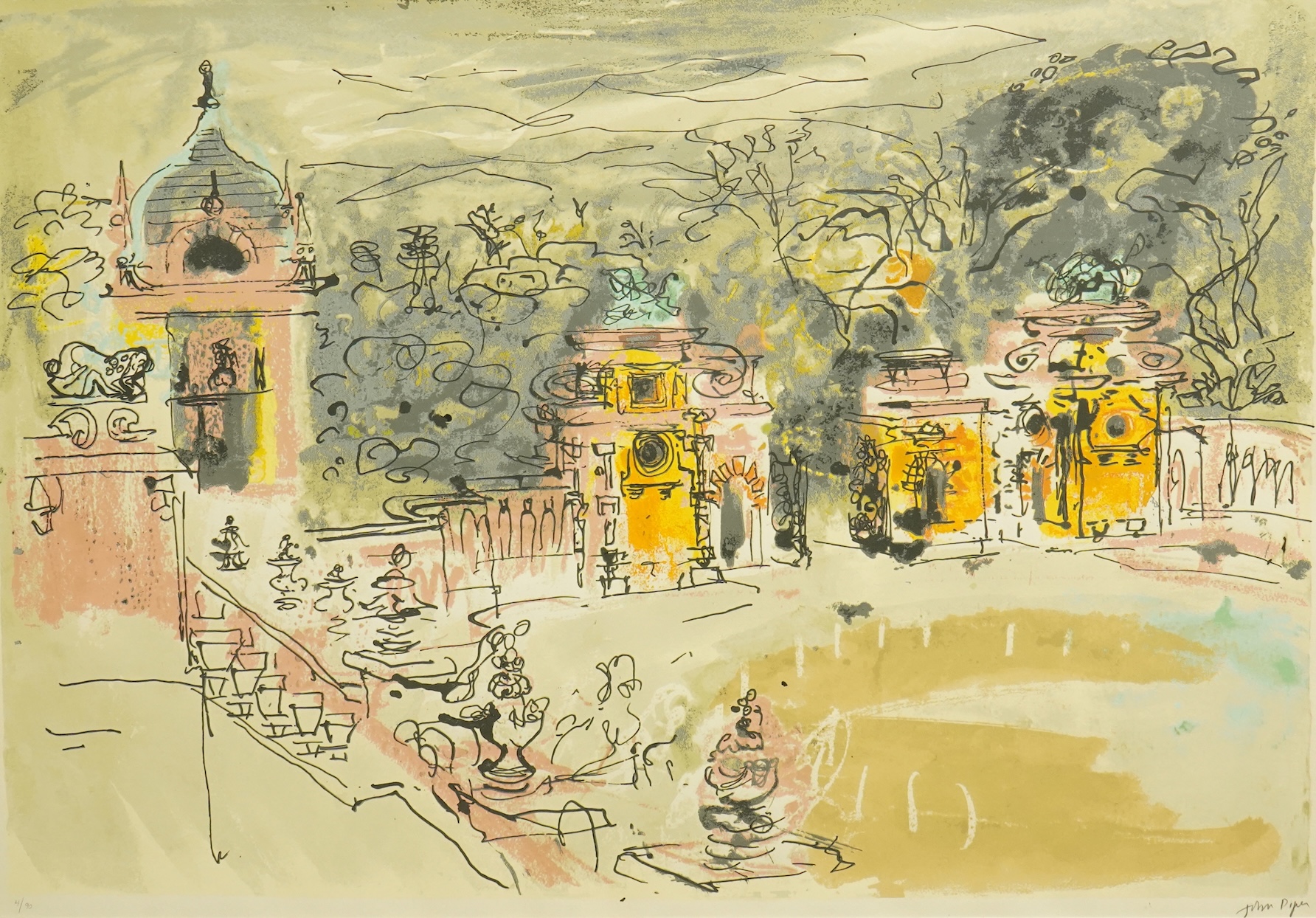 John Piper (British, 1903-1992), Harlaxton Hall (L.372) 1984, screenprint, 54 x 78cm